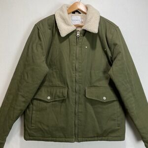 Topman Mens Olive Green Sherpa Lined Canvas Utility‎ Jacket SZ Large heavyweight